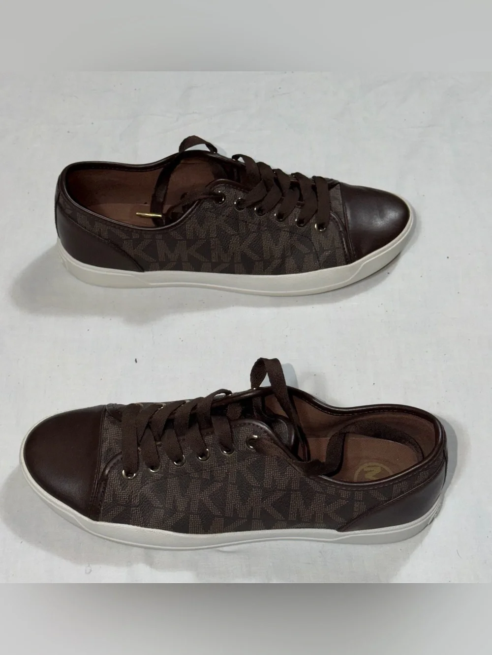 Michael Kors City MK Monogram Sneakers Women 9.5M Brown Leather Lace Up